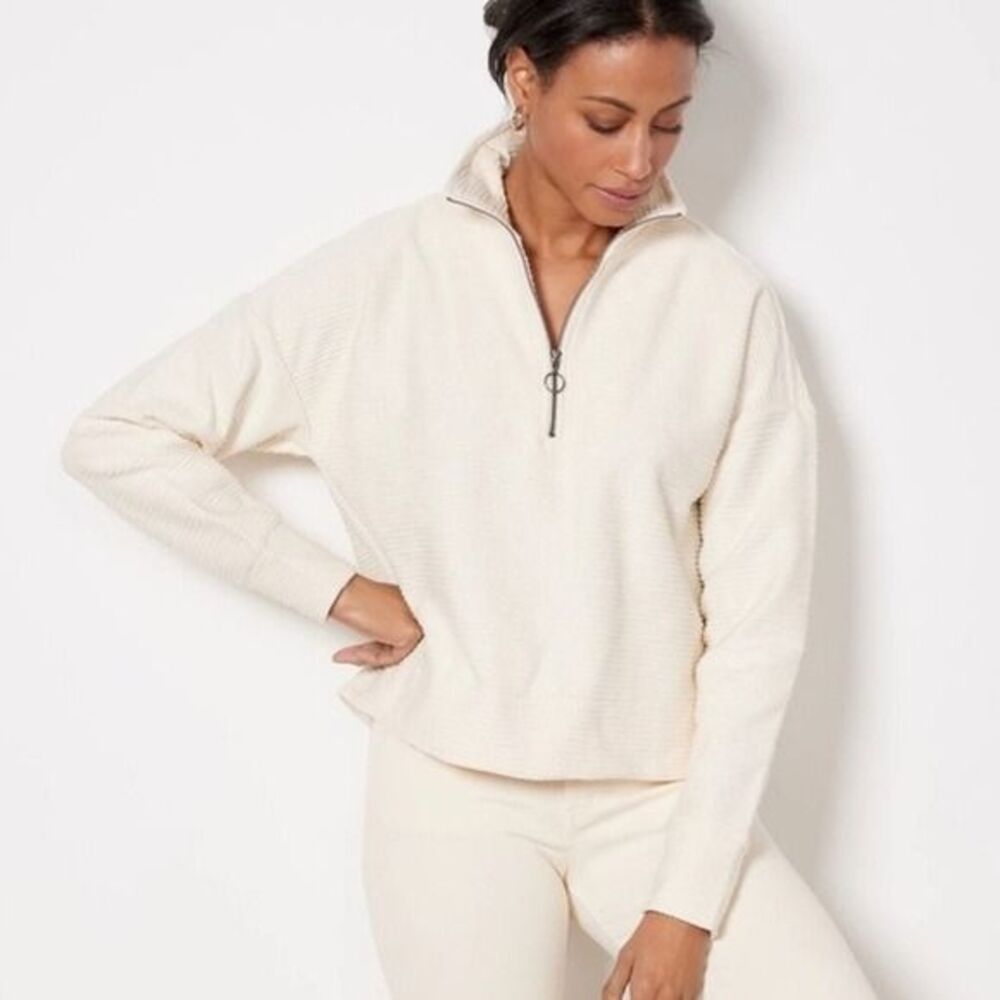 Sweaty Betty Rest Up Half Zip Pullover Top Textured cream xl